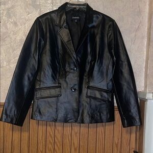 Black leather Chadwick’s double button blazer (14P)